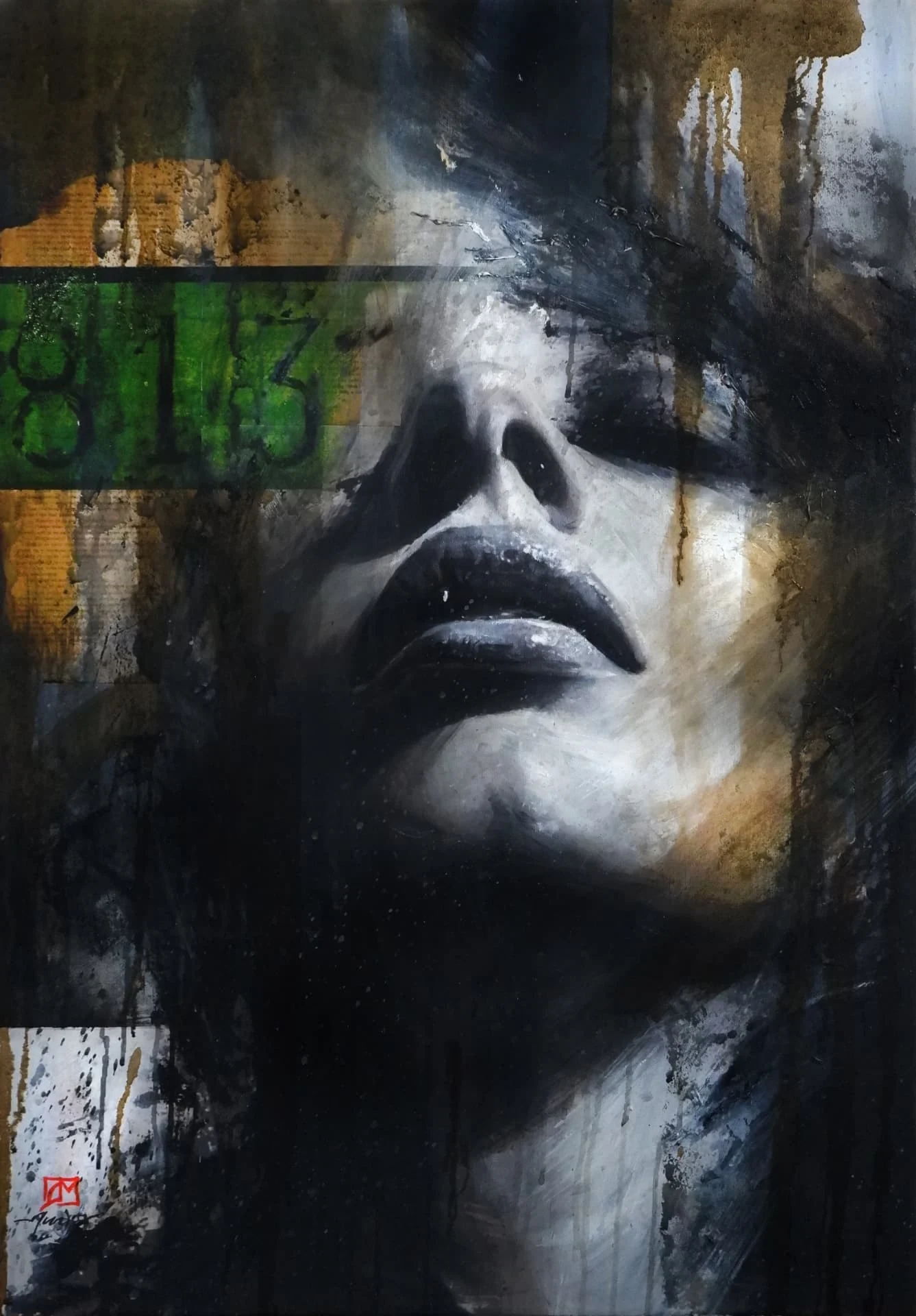 Case 813 — Acrylic and oil on canvas · 100 × 70 cm