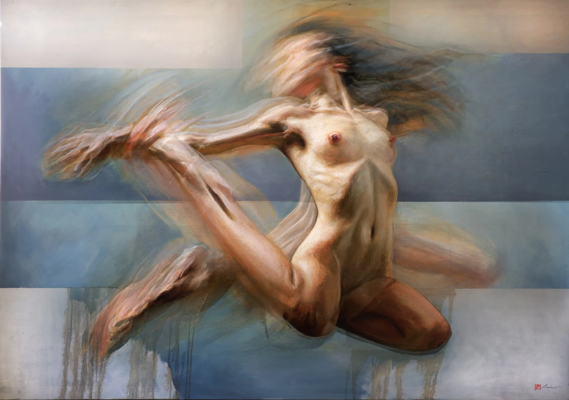 Fragmented Motion — Oil on canvas · 200 × 140 cm · 2026